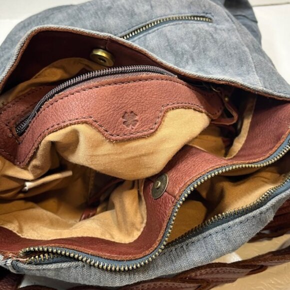 Lucky Brand BOHO Large Distressed Braided Leather Strap Blue Tote Shoulder Bag - Picture 11 of 16